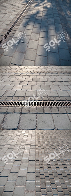 Gray Paving Slabs with Storm Grate 3D model image 2