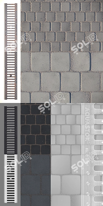 Gray Paving Slabs with Storm Grate 3D model image 3