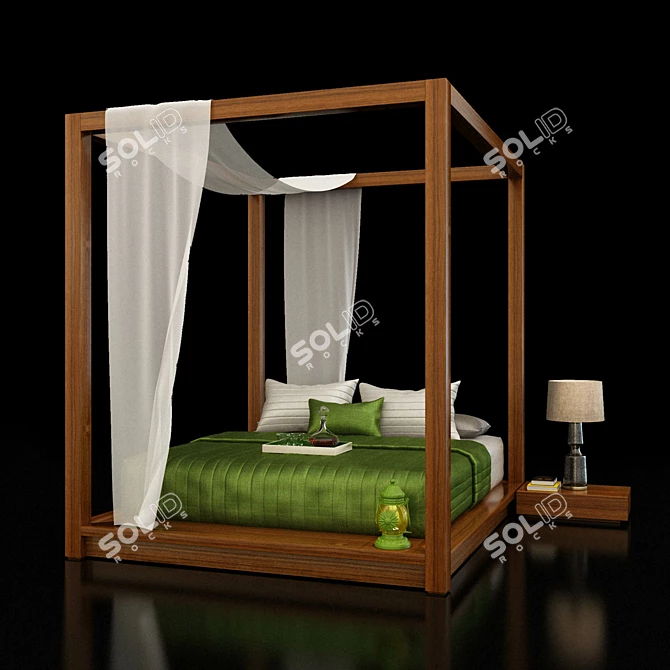 Luxury Canopy Bed Set 3D model image 1