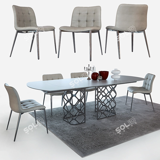 Elegant Dining Set: Bontempi Casa Table & Chairs 3D model image 1