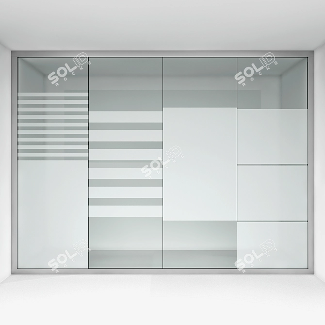 Sleek Glass Office Partition with 4 Artistic Sandblasted Designs 3D model image 2