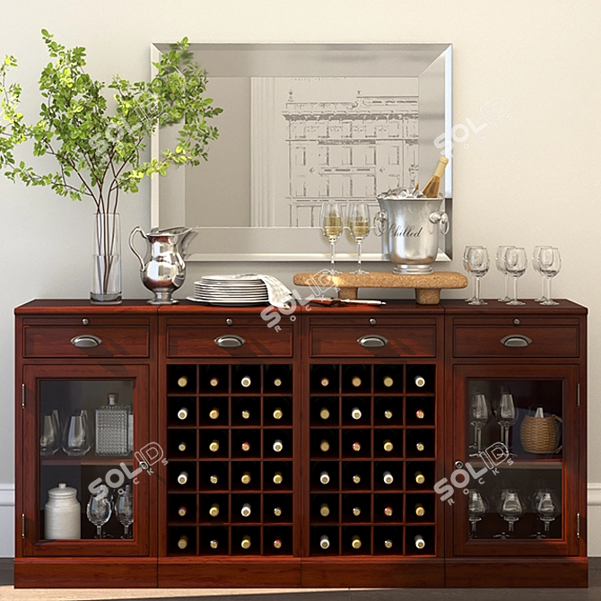 Modular Mahogany Bar Buffet 3D model image 1