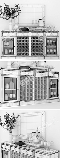 Modular Mahogany Bar Buffet 3D model image 3