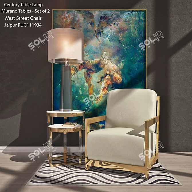 Modern Murano Table Lamp Set 3D model image 1