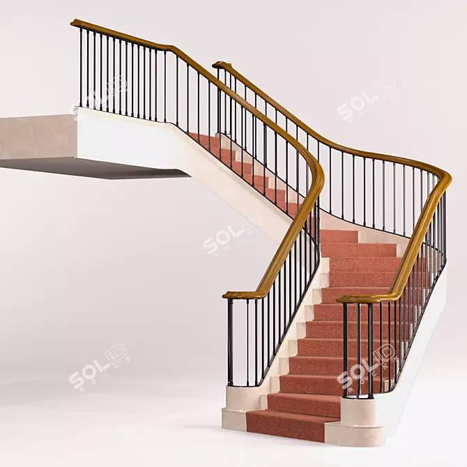 Elegant Stairway: Iron, Wood & Marble 3D model image 1