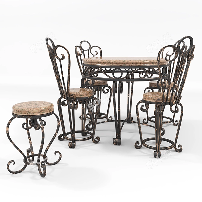 Elegant Iron Dining Set 3D model image 2