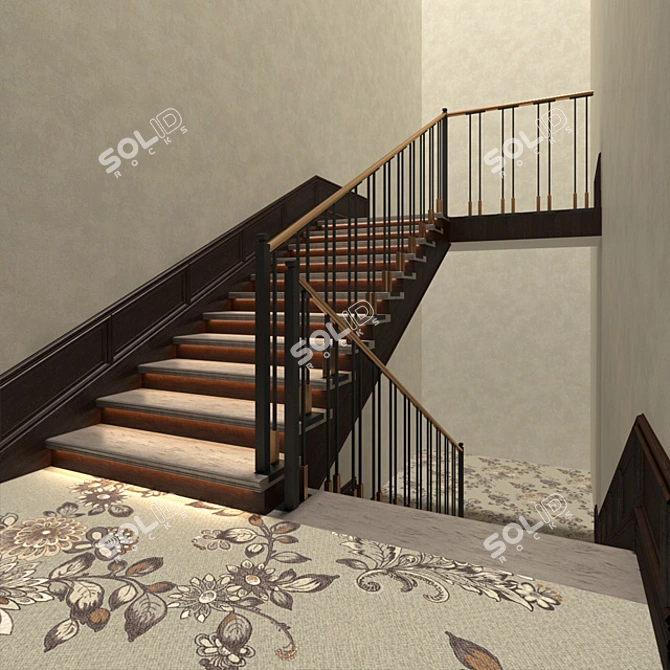 Illuminated Wooden Stairs with Tristone M-705 LAKE COAST and Hudson Park Wallpaper 3D model image 2