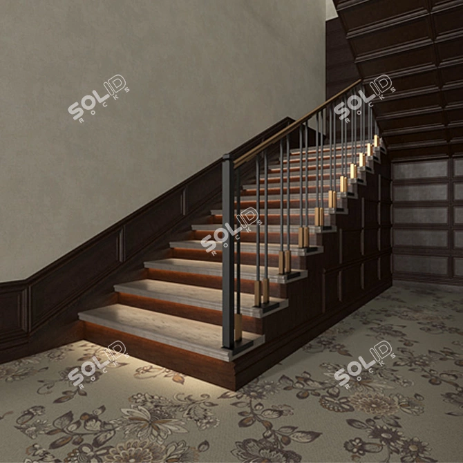 Illuminated Wooden Stairs with Tristone M-705 LAKE COAST and Hudson Park Wallpaper 3D model image 3