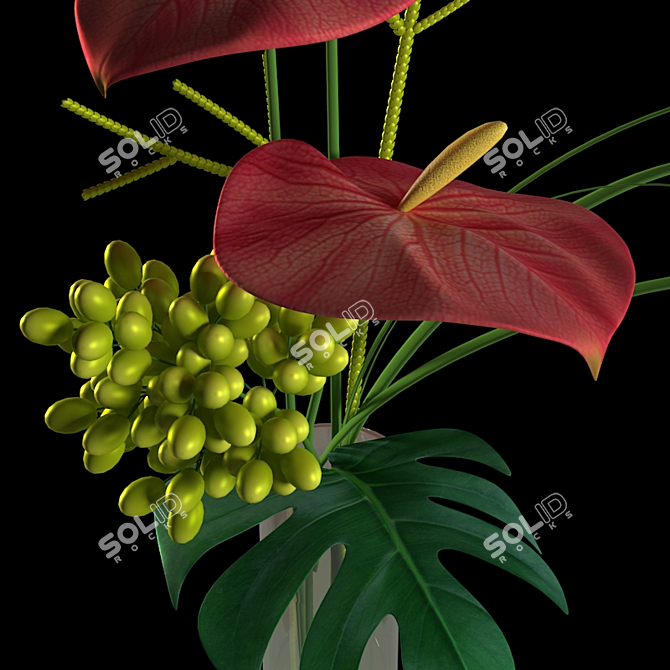 Glass Bowl Anthurium: Elegant Decorative Plant 3D model image 2