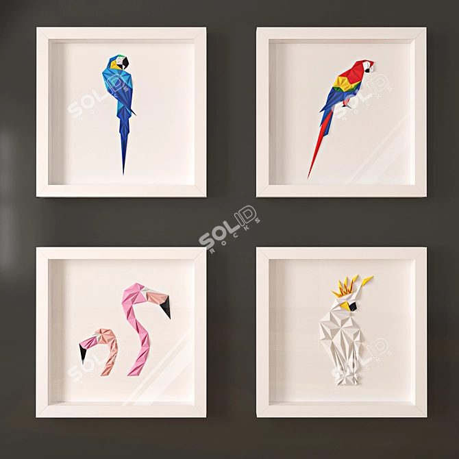 COLORFUL PAPER BIRDS ART 3D model image 1