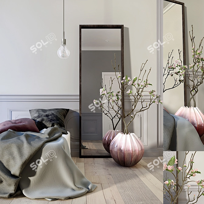 Floral Bedroom Decor Set 3D model image 1