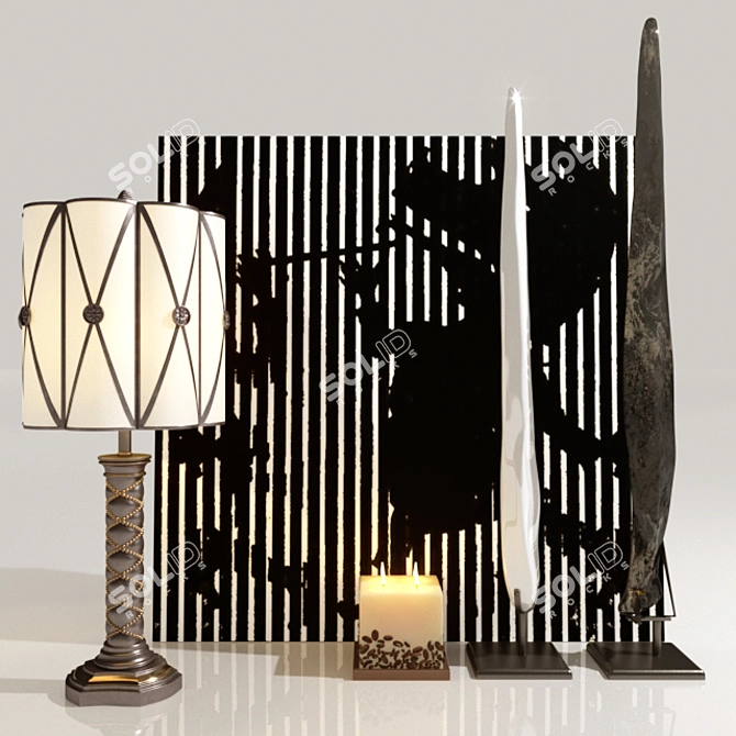 Elegant Décor Set: Alyson Lamp, Coffee Bean Candle, Marble & Volcanic Stone Stand 3D model image 1