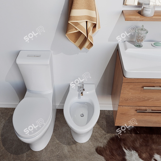 Luxury Bathroom Set: Puris Cool Line Furniture, Jacob Delafon Reve Suspended Basin, Kohler Toilet & Bidet 3D model image 2