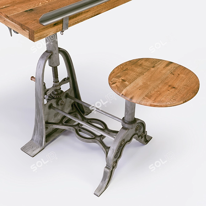 French Vintage Industrial Drafting Table 3D model image 2