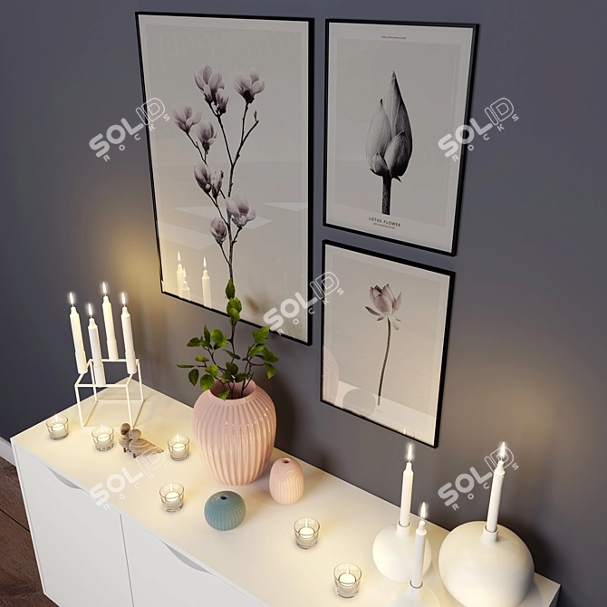 Elegant Decor Set: Vases, Candle Holder, Posters 3D model image 3