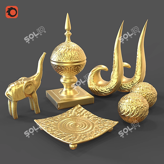  Majestic Elephant Trio: Handcrafted Decor Set 3D model image 1