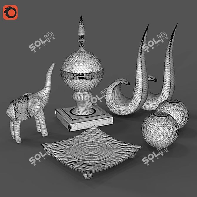  Majestic Elephant Trio: Handcrafted Decor Set 3D model image 3