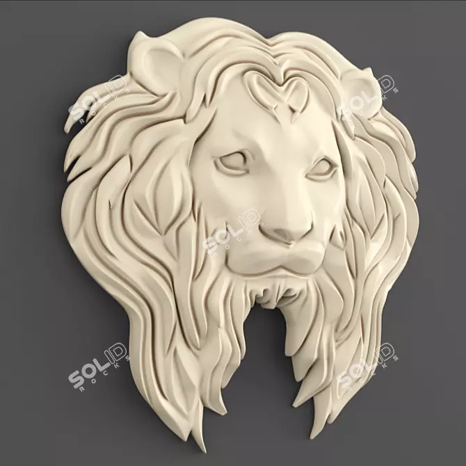 Majestic Lion Head Sculpture 3D model image 1