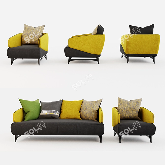 Modern Aries Sofa & Armchair Set 3D model image 2