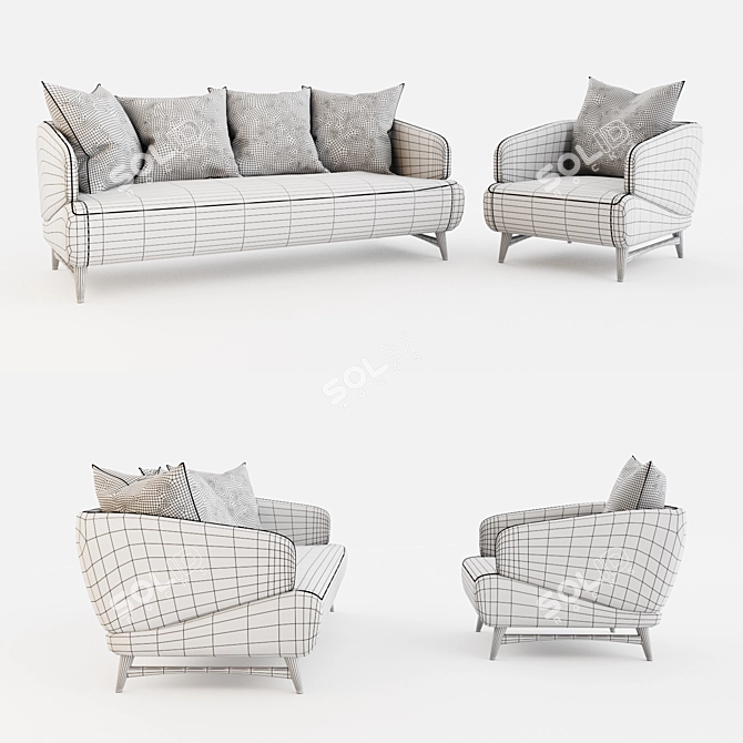 Modern Aries Sofa & Armchair Set 3D model image 3