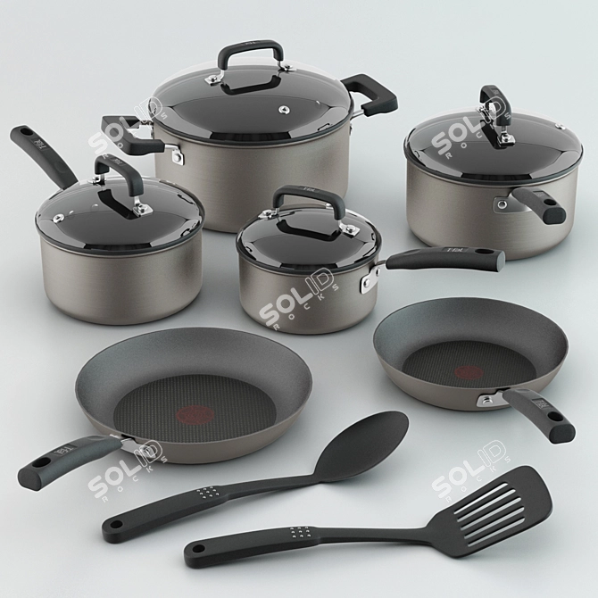 Sleek Cookware Set 3D model image 1