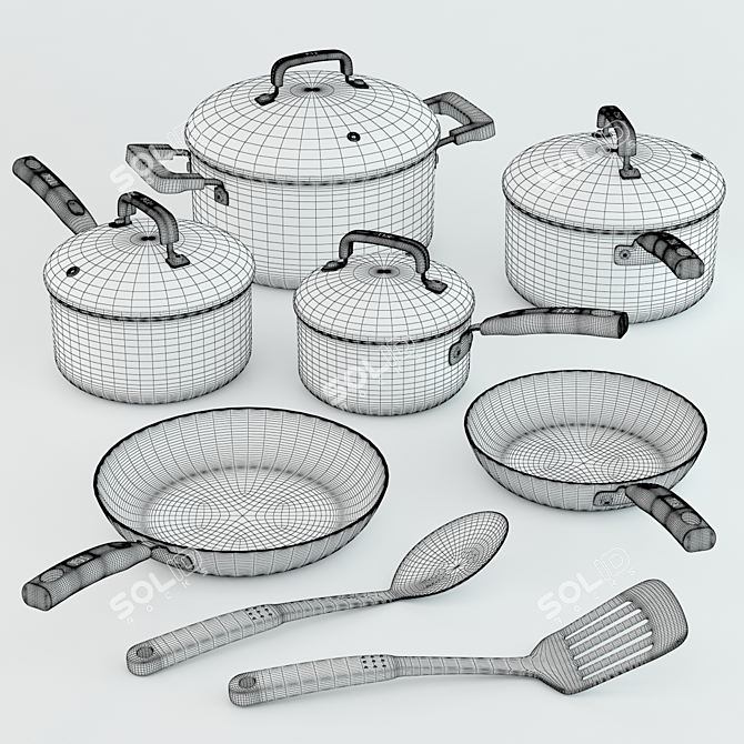 Sleek Cookware Set 3D model image 2