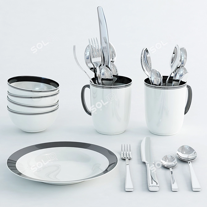 Elegant Tableware Set 3D model image 1