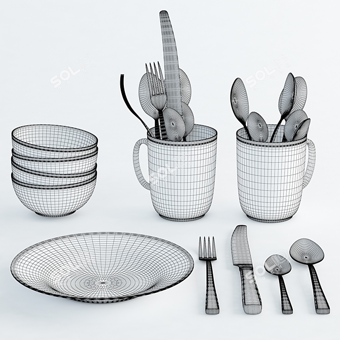 Elegant Tableware Set 3D model image 2