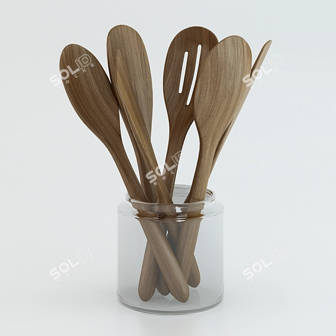 Natural Wood Kitchen Utensils 3D model image 1