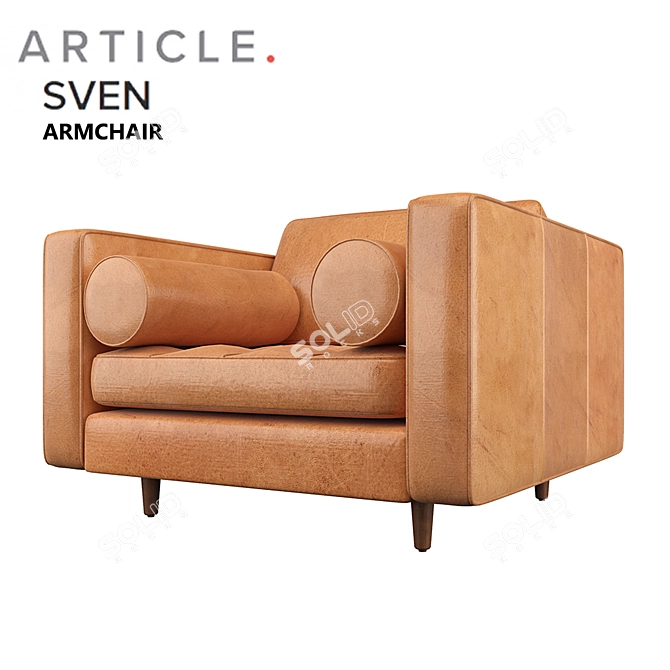 Sleek Charme Tan Leather Armchair 3D model image 1