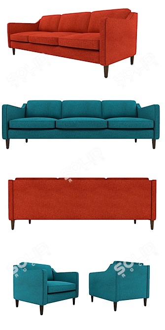 Ocean Teal Cherie Sofa & Armchair 3D model image 2