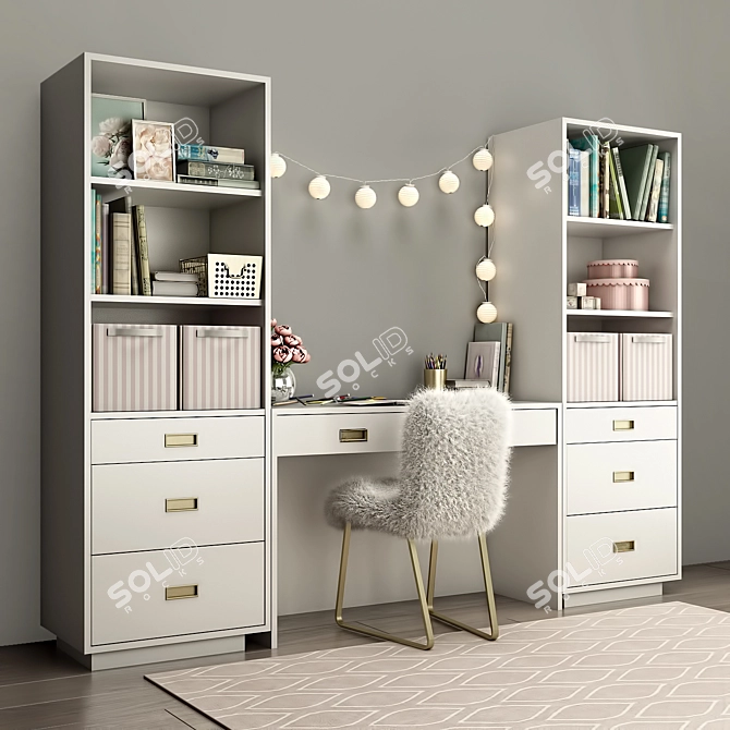 Avalon Bookcase Desk in Waxed White 3D model image 2