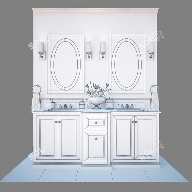 Classic Double Sink Storage Console 3D model image 3