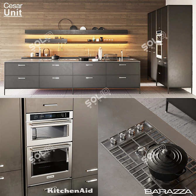 Modern Cesar Unit Kitchen 3D model image 1