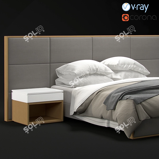 Sleek Wood and Fabric Bedframe 3D model image 2