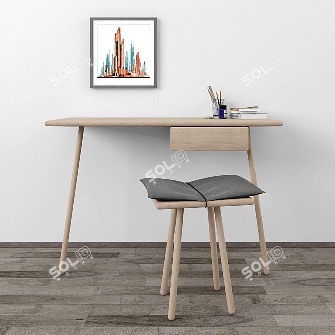 Georg Desk Set - Sleek Oak Design 3D model image 1