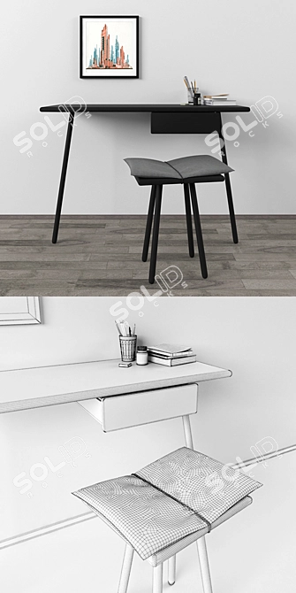 Georg Desk Set - Sleek Oak Design 3D model image 2