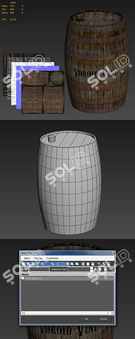 HD Wood Barrel V1: Low Poly Elegance 3D model image 2