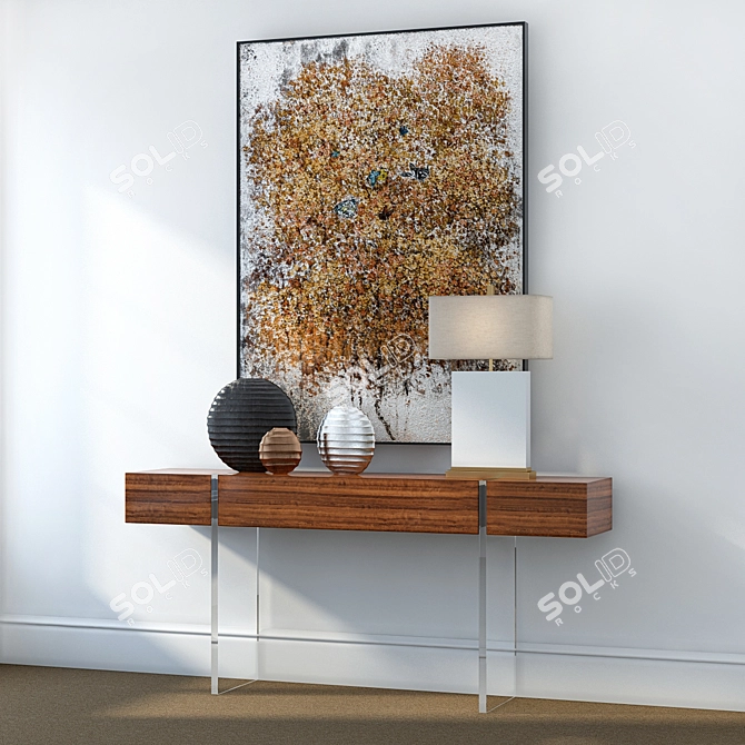 Minimal Nature Decor Set: Vases, Painting, Console & Lamp 3D model image 1