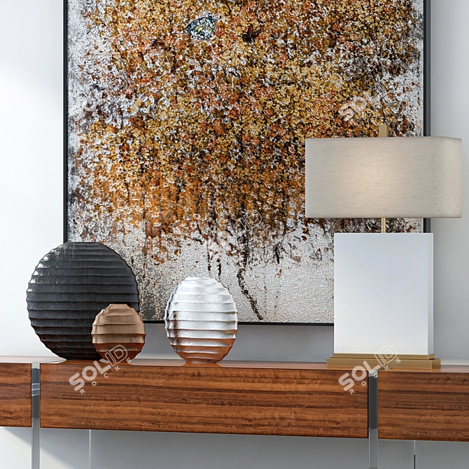 Minimal Nature Decor Set: Vases, Painting, Console & Lamp 3D model image 2