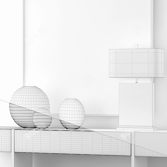 Minimal Nature Decor Set: Vases, Painting, Console & Lamp 3D model image 3