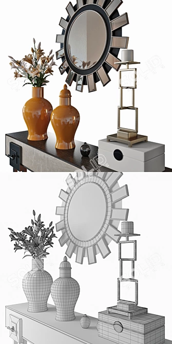 Mirror Console Set - Elegant Decor Ensemble 3D model image 3