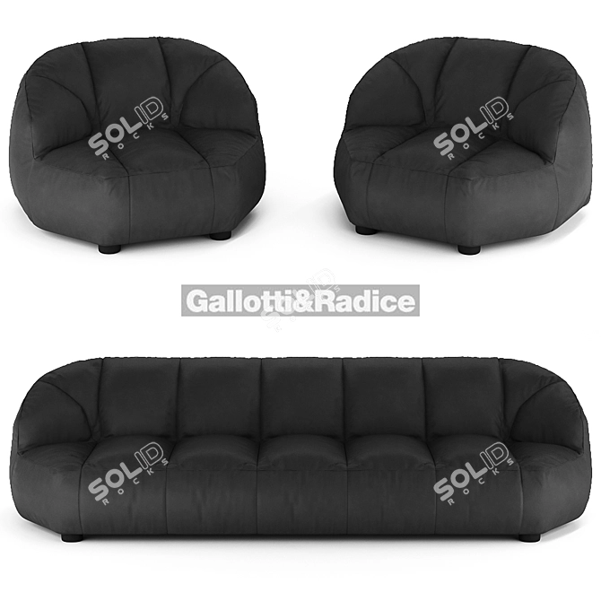 Velvet & Leather Cloud Sofa 3D model image 3