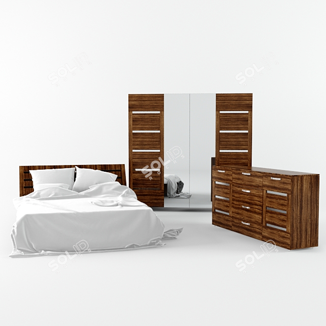 Modern Bedroom Set: Bed, Wardrobe, Dresser 3D model image 1