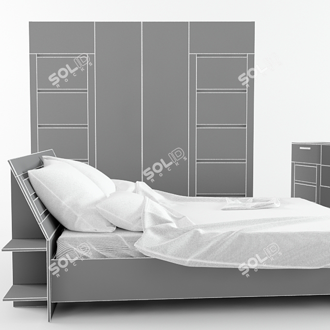 Modern Bedroom Set: Bed, Wardrobe, Dresser 3D model image 3