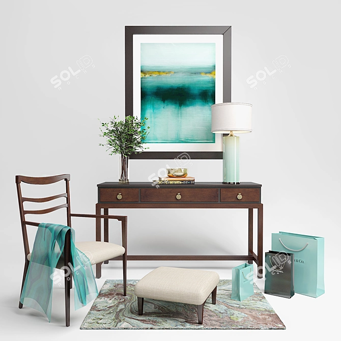 Elegant Baker Console & Arm Chair Set 3D model image 1