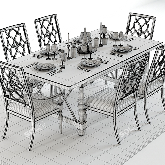 Elegant Sandcastle 80: 3D Table & Chairs 3D model image 3