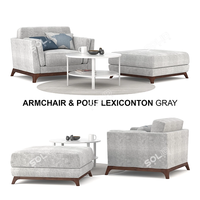 Lexiconton Gray Armchair & Pouf Combo 3D model image 1