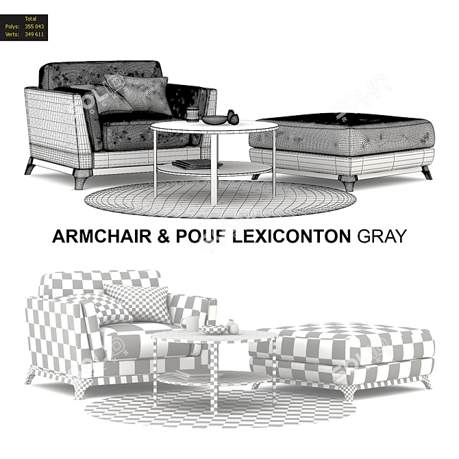 Lexiconton Gray Armchair & Pouf Combo 3D model image 2