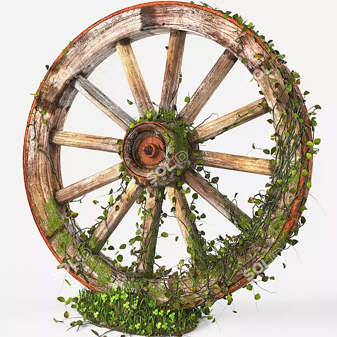 Vintage Wagon Wheels: Aged & Painted 3D model image 1